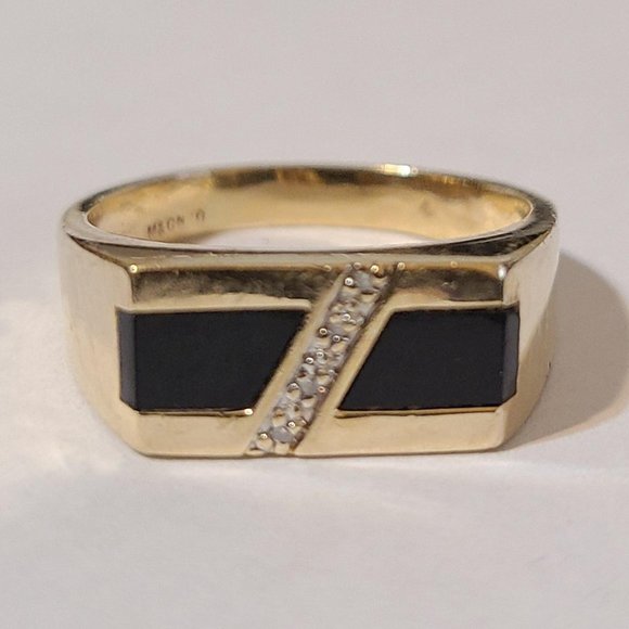 M&G Onyx Diamond Men's Ring Retro 10k Yellow Gold Size 10.5 AS IS - Picture 5 of 11